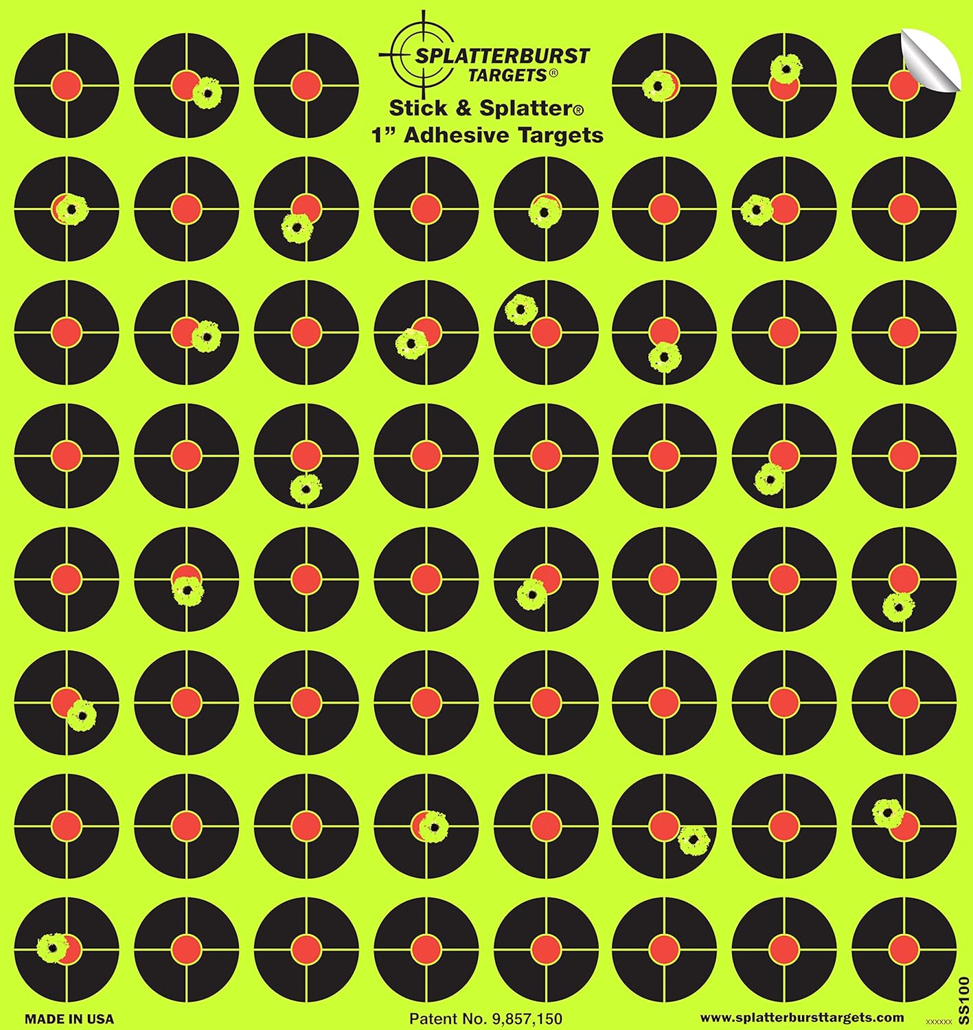 Splatterburst Targets - 10 Pack 1 inch Stick & Splatter Self Adhesive Shooting Targets - Gun - Rifle - Pistol - Airsoft - BB Gun - Pellet Gun - Air Rifle - Made in USA