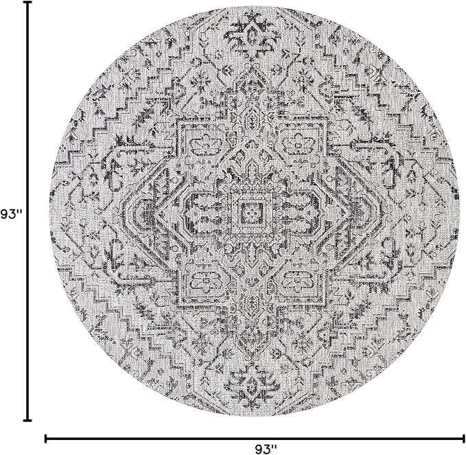 JONATHAN Y SMB105D-8R Estrella Bohemian Medallion Textured Weave Black/Gray 8' Round Indoor/Outdoor Area Rug, Pet Friendly, Non-Shedding, Stain Resistant, Easy-Cleaning for Backyard, Patio, Porch