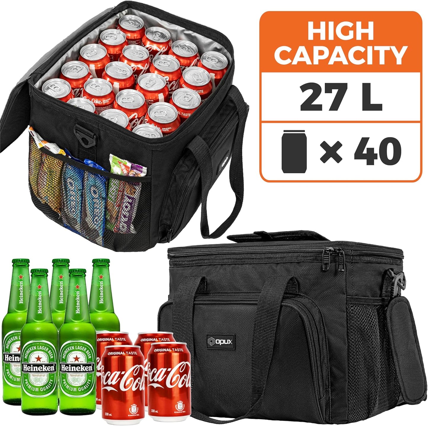 OPUX Soft Cooler Bag, Insulated Collapsible Lunch Cooler Bag for Men Work Camping Beach Travel, Portable Soft Sided Leakproof Waterproof Large Lunch Bag Box with Shoulder Strap 18 Cans, Heather Navy