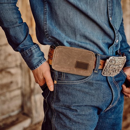 Heavy Duty Waxed Canvas Belt Bag - Waist Pack for Men & Women, EDC Pouch with Zipper, Brown