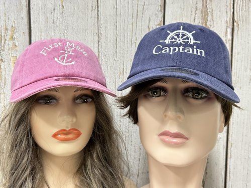 Enodtter Captain First Mate Matching Hats for Couples, Nautical Marine Sailor Hats, Navy Blue Pink Skipper Boating Baseball Caps