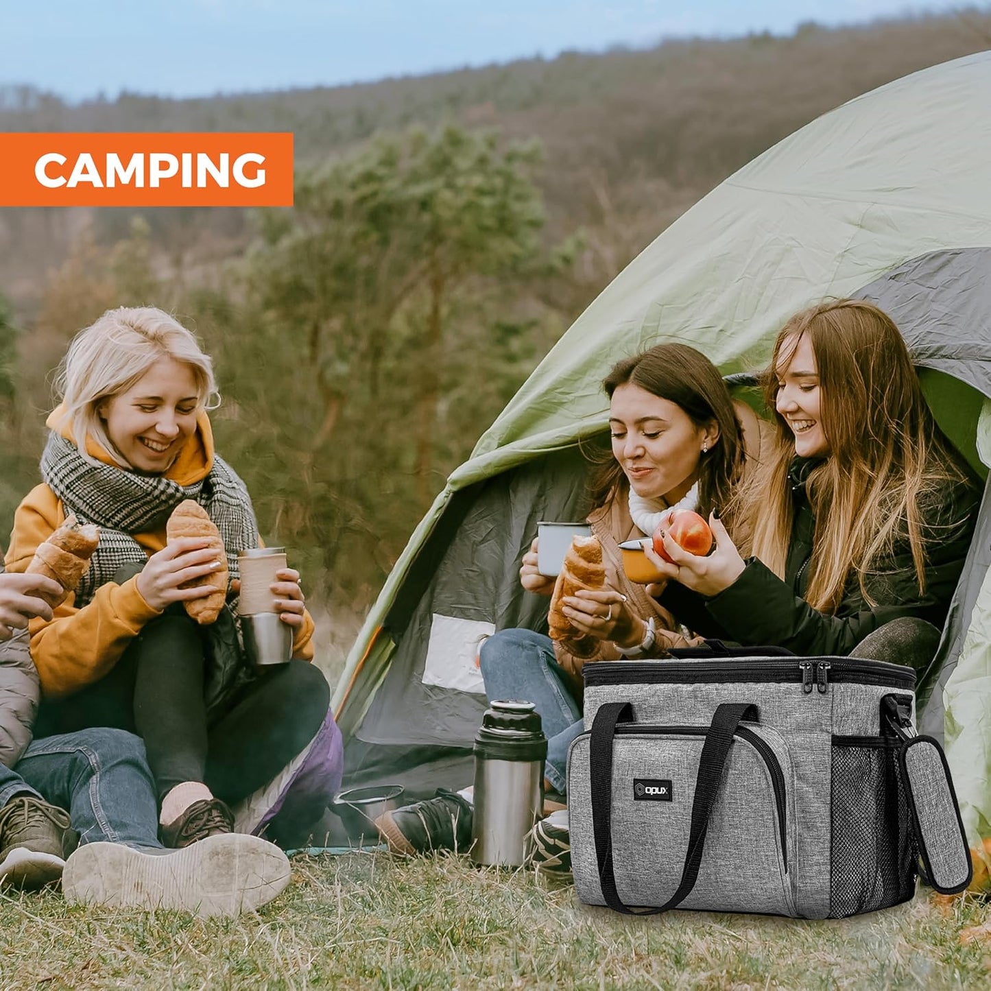OPUX Soft Cooler Bag, Insulated Collapsible Lunch Cooler Bag for Men Work Camping Beach Travel, Portable Soft Sided Leakproof Waterproof Large Lunch Bag Box with Shoulder Strap 18 Cans, Heather Navy