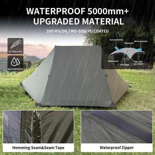 TENPLAY Ultralight Backpacking Tent - 2 Person, Lightweight 20D Nylon, Waterproof 5000mm, Compact, Easy Setup, Portable, 3 Season for Hiking, Mountaineering, Climbing (Green)