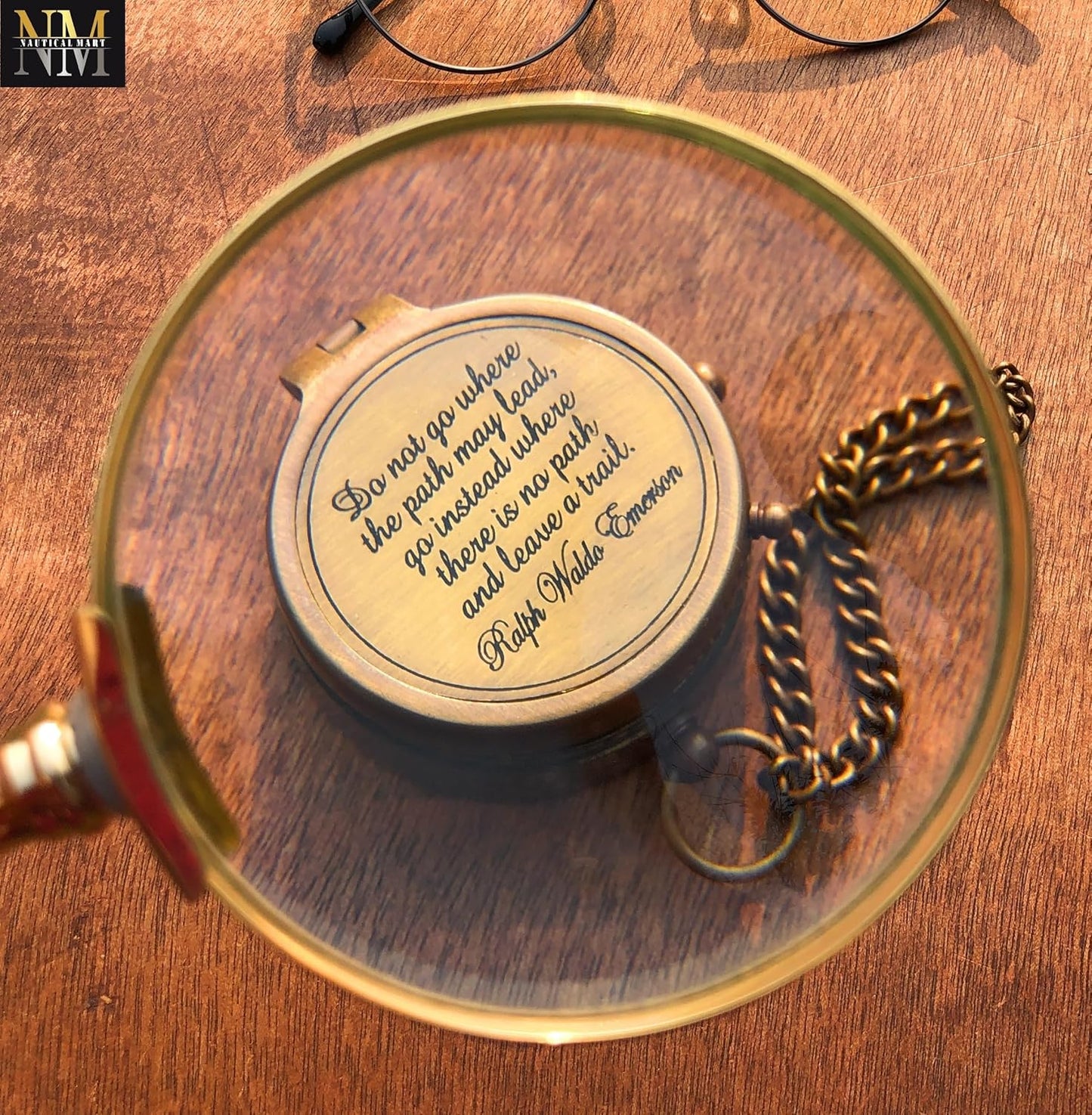 Ralph Waldo Emerson Quote Brass Compass Do not go Poem Compass with Leather Case for Graduation, Baptism, Confirmation - Brass Pocket Compass Gifts