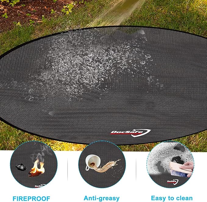 DocSafe 36" Round Under Grill Mat,4 Layers Fire Pit Mat,Fireproof Mat Protector for Deck,Patio,Grass,Outdoor Charcoal,Smokers,BBQ,Reusable Oil-Proof and Waterproof Indoor Fireplace Pad,Easy to Clean