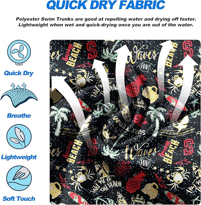 Mens Swim Trunks Quick Dry Board Shorts with Mesh Lining, Breathable Surf Beach Shorts Swimwear Bathing Suits