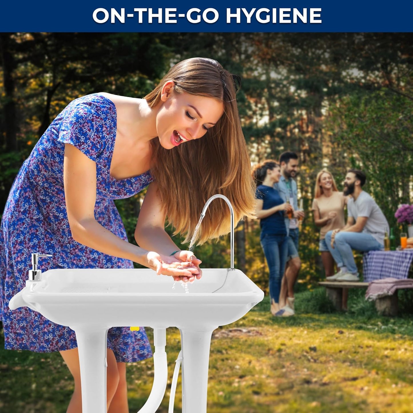 SereneLife Portable Camping Sink with 19L (5+ Gallon) Water Tank, Hands-Free Foot Pump, Soap Dispenser & Towel Holder, Compact Design with Carry Handle – Perfect for Camping, Worksites, Outdoors