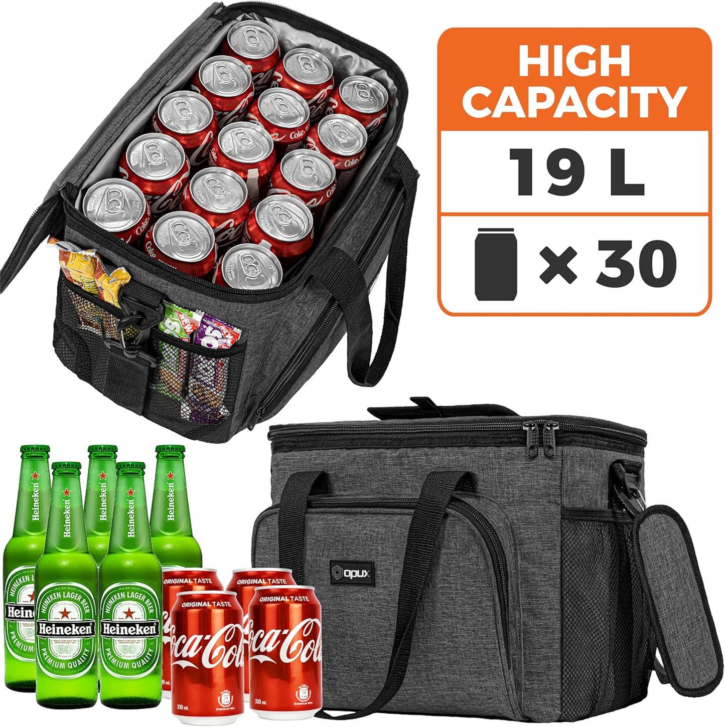OPUX Soft Cooler Bag, Insulated Collapsible Lunch Cooler Bag for Men Work Camping Beach Travel, Portable Soft Sided Leakproof Waterproof Large Lunch Bag Box with Shoulder Strap 18 Cans, Heather Navy