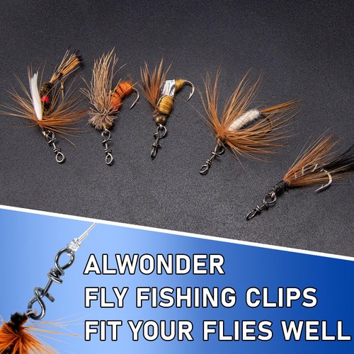 Alwonder 150-Pack/Box Fly Fishing Snaps Twist Clips, 3 Sizes Stainless Steel Quick Change Lure Snaps No Knot Clip Quick Snap Fast Snap Lure Connector for Flies Jigs Lures Fishing Clips Swivels Tackle