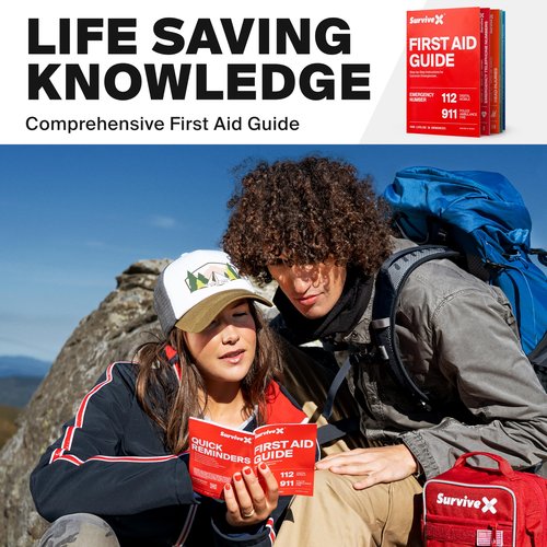 SurviveX Large First Aid Kit for Car, Travel & Home - Emergency Kit for Hiking, Camping, Backpacking and Outdoors - Includes Zip Stitch Wound Closure Strips