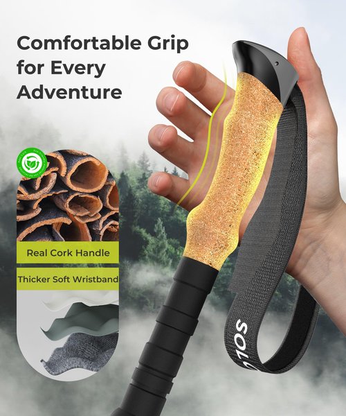 SOLODOTO 7075 Hiking Poles Collapsible Lightweight, Aircraft-Grade Aluminum Trekking Poles, Adjustable Hiking Sticks with Cork Grip, Folding Walking Sticks for Women Men Seniors, 2PC, Black