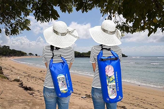 Waterproof Dry Bags Set Of 3 Dry Bag With 2 Zip Lock Seals & Detachable Shoulder Strap, Waist Pouch & Phone Case - Can Be Submerged Into Water - For Swimming (Navy Blue(Window), 10L)