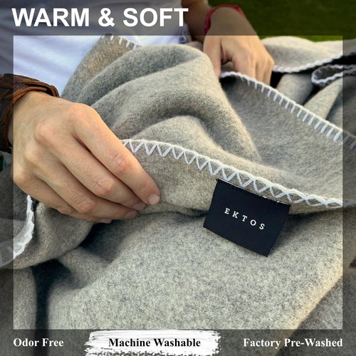 EKTOS 100% Virgin Wool Blanket, 90" x 66", Heavy Duty Camp Gear, Cold Weather Bedding (Light Gray, Twin Size)