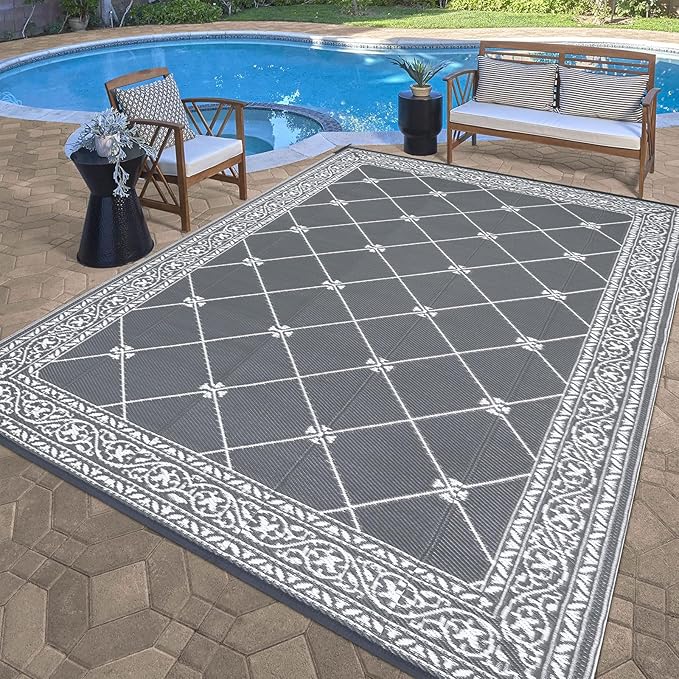 HiiARug Outdoor Rugs 8'x10' for Patios Waterproof RV Mats Camping Rug Outdoor Area Rug Lightweight Portable Outdoor Plastic Straw Rug for Patio, RV, Camping, Balcony, Beach