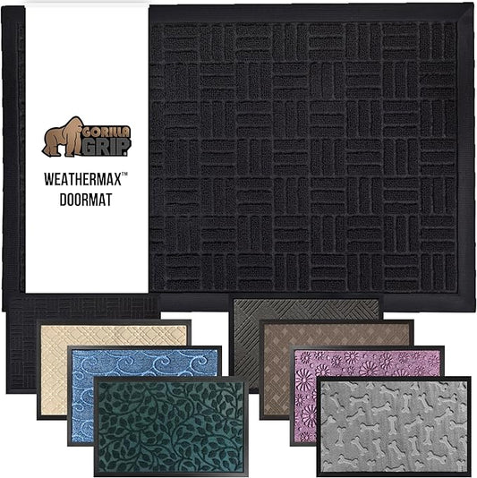 GORILLA GRIP 100% Waterproof All-Season WeatherMax Doormat, Durable Natural Rubber, Stain and Fade Resistant, Low Profile, Indoor Outdoor Door Mats, Easy Clean Patio Entrance Mat, 17x29, Midnight Maze