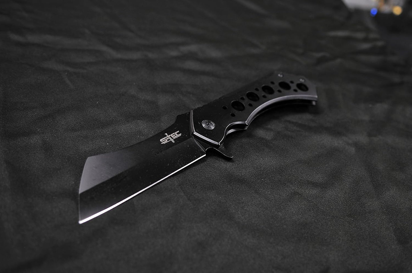 S-TEC 12-inch Rugged Chef Field Tactical Folding Cleaver (Matte Black)