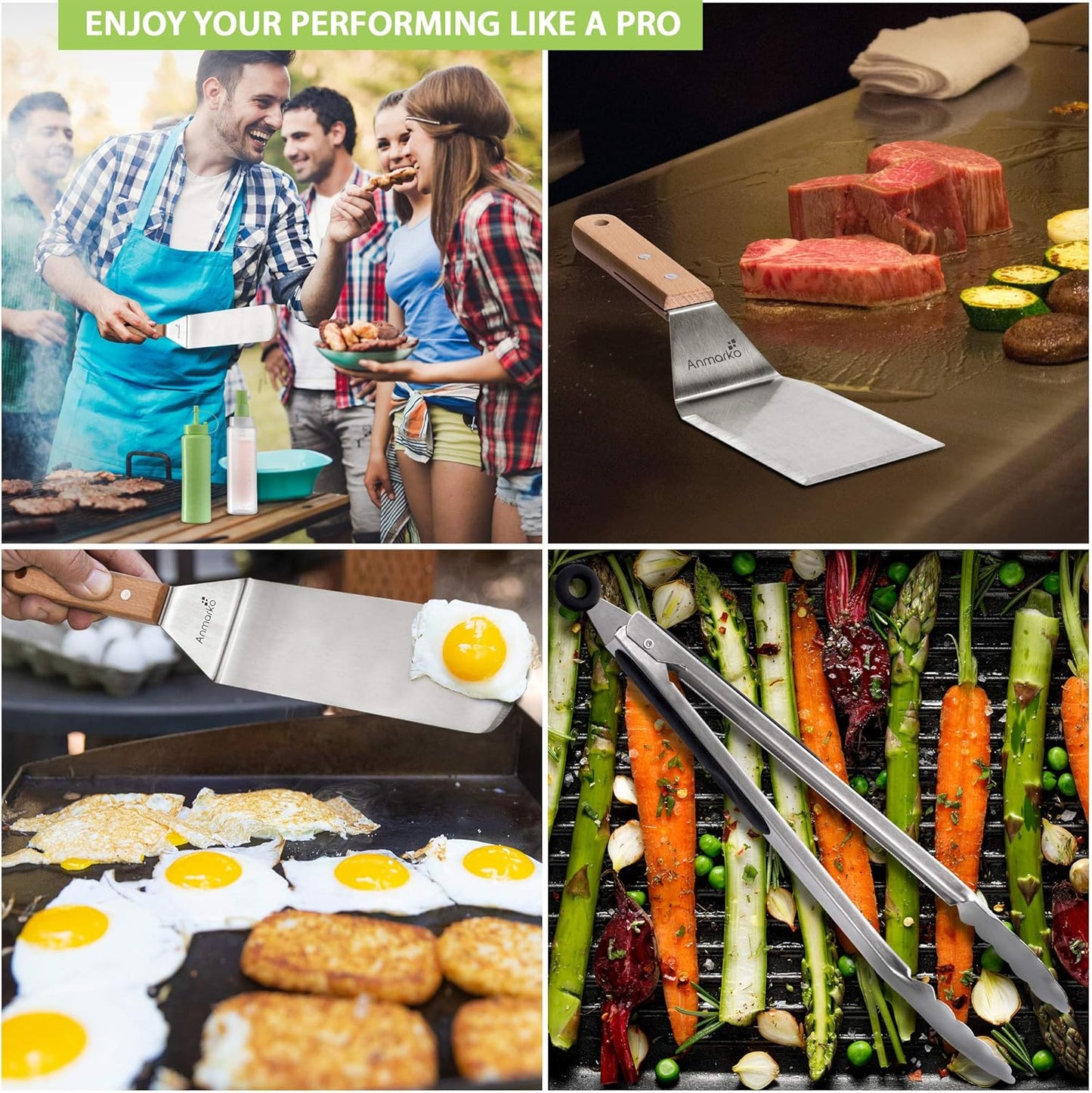 Stainless Steel Metal Spatula Set - Teppaniyaki Spatulas - Griddle Scraper Flat Spatula Pancake Flipper Hamburger Turner - Metal Utensil great for BBQ Grill Flat Top Cast Iron Griddle Accessories