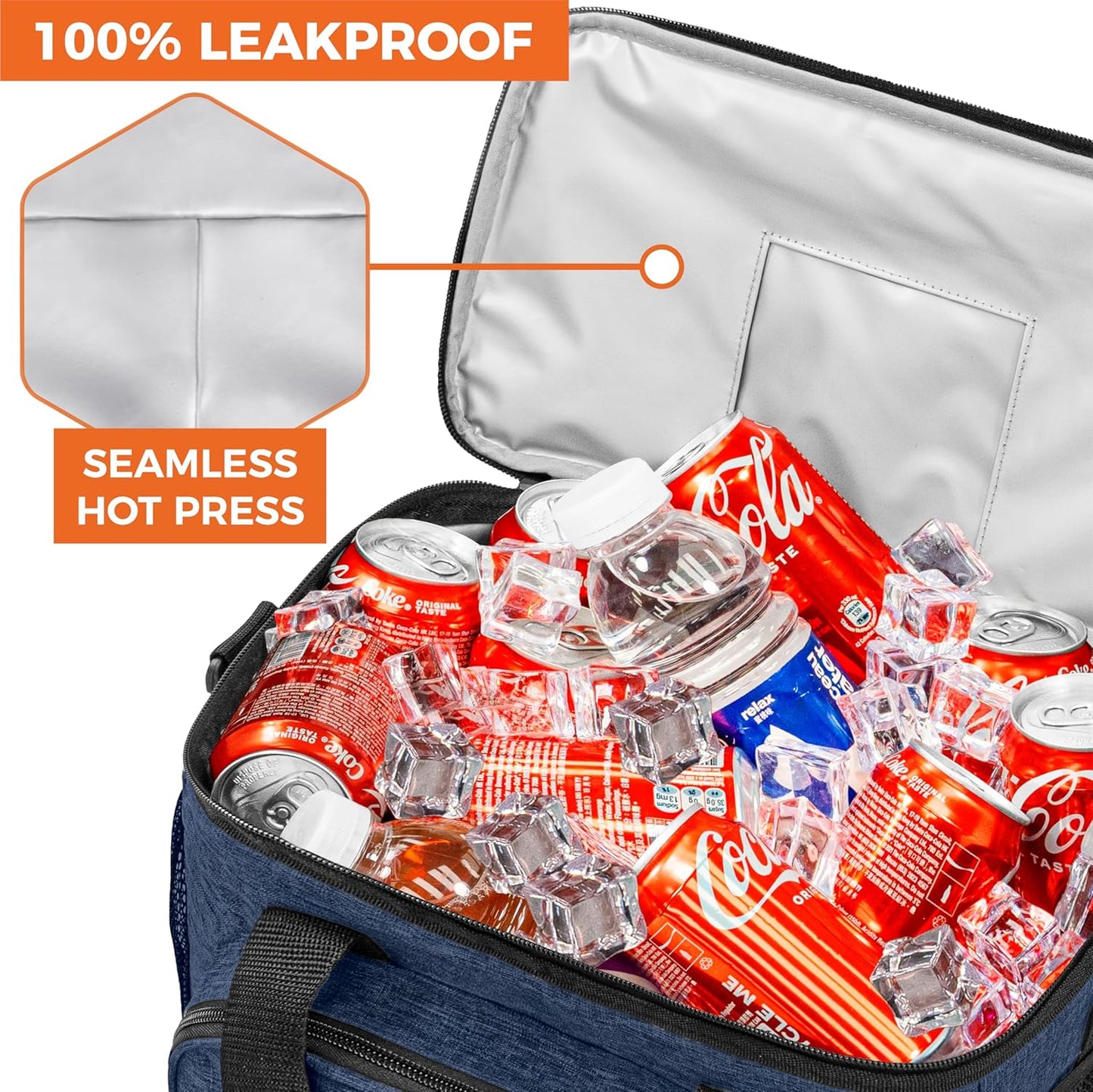 OPUX Soft Cooler Bag, Insulated Collapsible Lunch Cooler Bag for Men Work Camping Beach Travel, Portable Soft Sided Leakproof Waterproof Large Lunch Bag Box with Shoulder Strap 18 Cans, Heather Navy