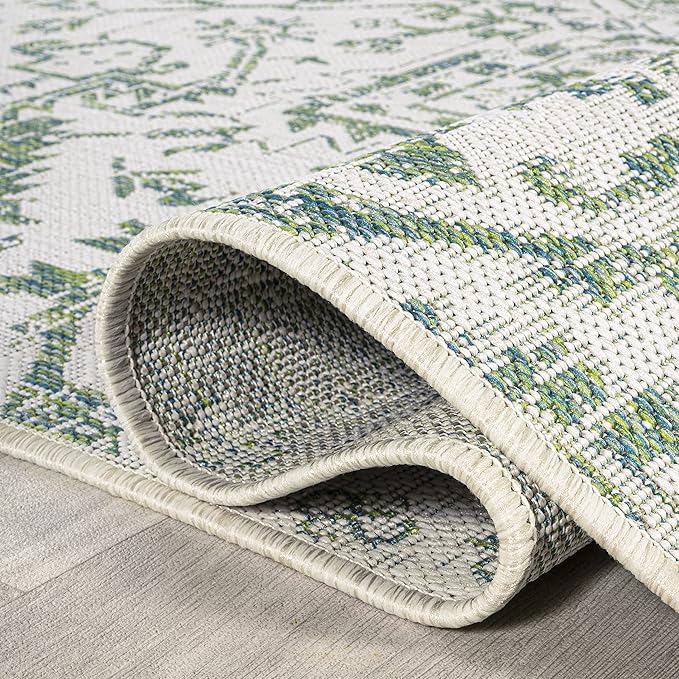 JONATHAN Y SMB105G-9 Estrella Bohemian Medallion Textured Weave Indoor Outdoor Area-Rug, Coastal Traditional Easy-Cleaning,Bedroom,Kitchen,Backyard,Patio,Non Shedding, 9 X 12, Green/Cream