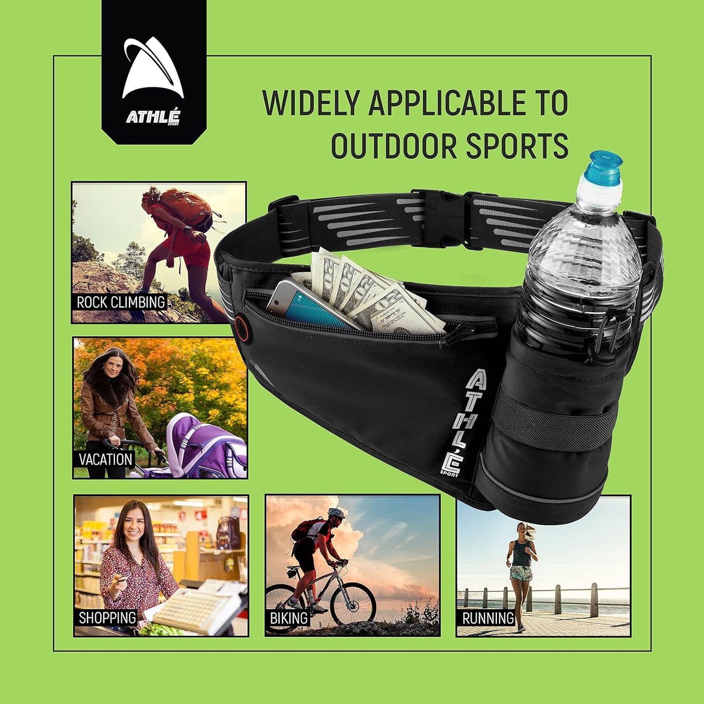 Running Fanny Pack with Water Bottle Holder - Adjustable Running Belt With Water Bottle Holder and Pouch - One Size Fits All Travel Fanny Pack