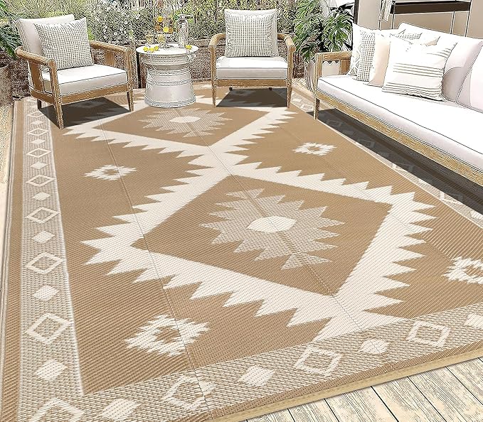HEBE Outdoor Rug 6'x9' Waterproof for Patios Clearance, Reversible Plastic Straw Rug Camping Carpet, Indoor Outdoor Area Rugs Patio Mats for RV,Picnic,Backyard,Deck,Balcony,Porch