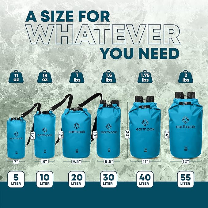 Earth Pak Waterproof Dry Bag - Roll Top Waterproof Backpack Sack Keeps Gear Dry for Kayaking, Beach, Rafting, Boating, Hiking, Camping and Fishing with Waterproof Phone Case
