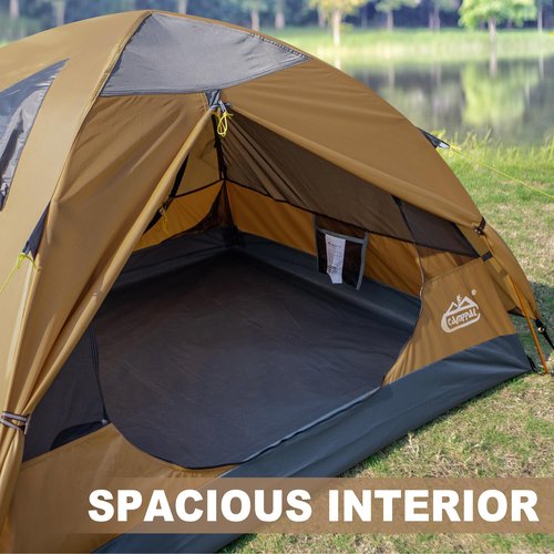 2 Person Backpacking Tent, Waterproof Windproof Two Person Tent, Lightweight Easy Setup 2 Man Tent for Camping, Hiking, Biking, Cycling, Motorbiking, Mountaineering - Khaki