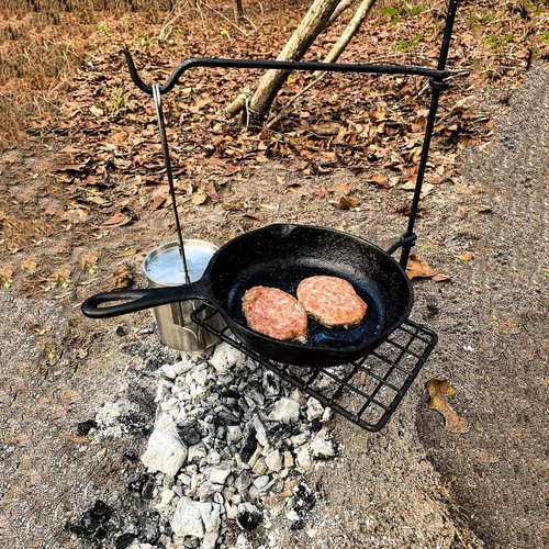 BATTLBOX Bushcraft Grill Set, Steel Campfire Cooking Grate Swivel Grill For Outdoor BBQ Open Fire, Packable Campfire Cook Set, Heavy Duty Open Fire Swivel Camping Cooktop, Canvas Bag