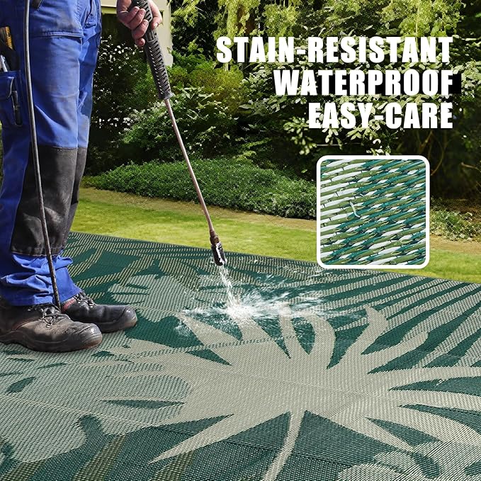 Homcomoda Outdoor Rugs 6’x9’ Waterproof Reversible Patio Rugs Outdoor Clearance Lightweight Outdoor Rugs Portable RV Camping Mats for Tents Deck Porch BBQ Beach Backyard