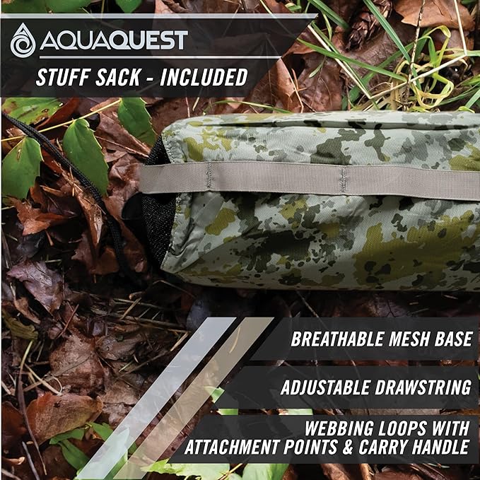 AquaQuest Safari Camping Tarp - Lightweight Durable Rain Fly - Waterproof Camping Essentials for Hiking, Backpacking & Hammock, 15 x 15 ft, Boulder Camo