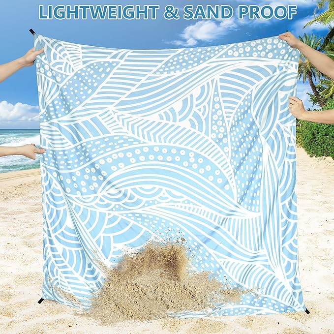 Beach Blanket Waterproof Sandproof Beach Mat 79" X 83" /10'x9'for 2-8 Adults Quick Drying Outdoor Picnic Mat Beach Accessories for Travel, Camping, Hiking