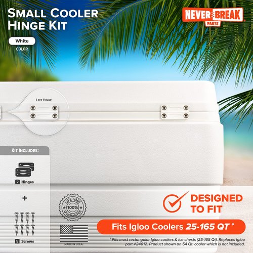 NeverBreak Parts - 2 Pack White Hinges and Lid Strap Combo, Igloo Cooler Repair Parts Kit