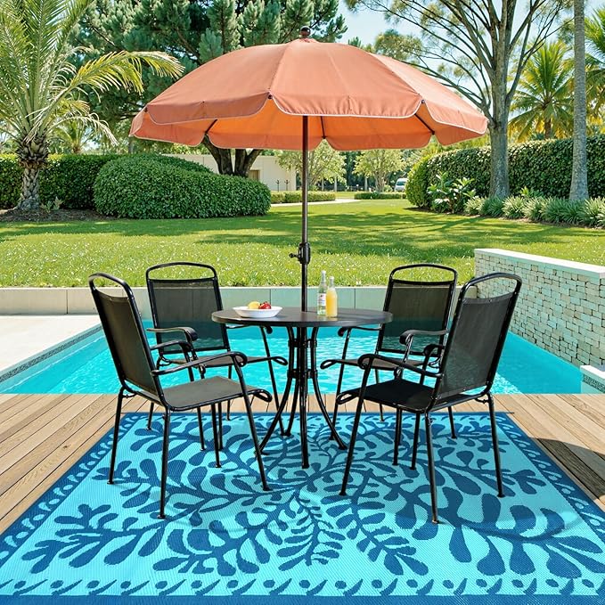 Anidaroel Outdoor Area Rug for Patio Clearance 6x9 Waterproof, Reversible Plastic Straw Rug Outside Rug, RV Mat for Camping, Porch, Balcony, Pool Deck, Backyard (Blue,6’x9’)