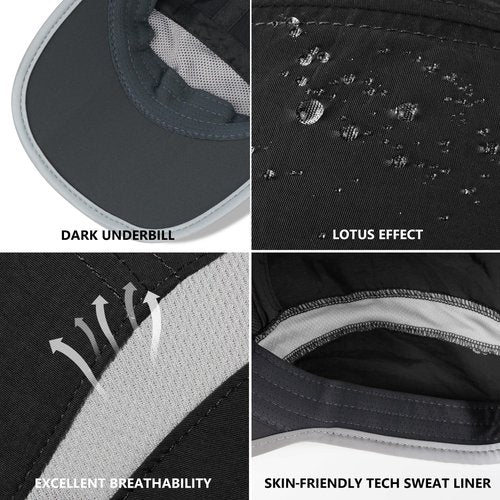 GADIEMKEN 2 Pack Foldable Sports Sun Hat for Men & Women, UPF50+ Protection, Quick Drying, Summer Hiking & Running Hat, Black & Dark Grey