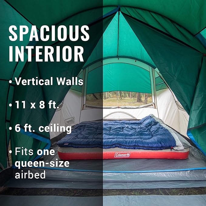 Coleman Cabin Camping Tent with Screened Porch, 4/6 Person Weatherproof Tent with Enclosed Screened Porch Option, Includes Rainfly, Carry Bag, Extra Storage, and 10 Minute Setup