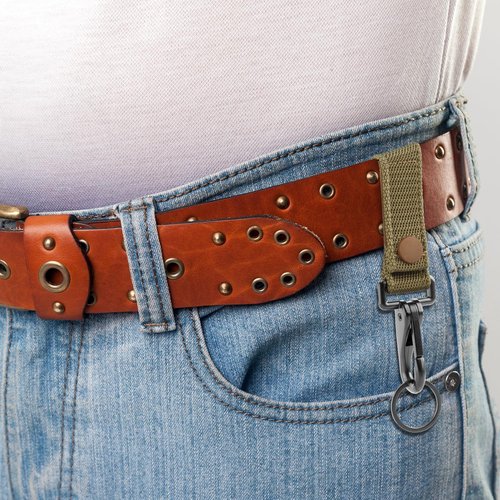 NQEUEPN 2pcs Heavy Duty Belt Key Holders, Duty Belt Loop Keeper Clip with Metal Snap and Nylon Molle Strap Fits 1.5-2.25 inch Wide Belts Key Ring Clip Keychain Gear Organizer Accessories