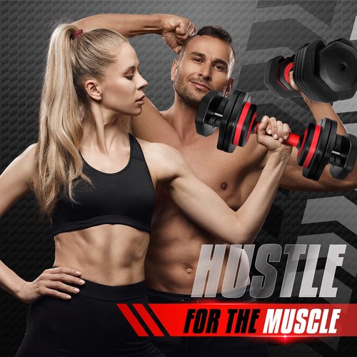 Yes4All 55lbs Pair Red Grip Adjustable Dumbbells Weights, 5 in 1 Weights Dumbbell with One Second Dial Handle for Different Workout Levels