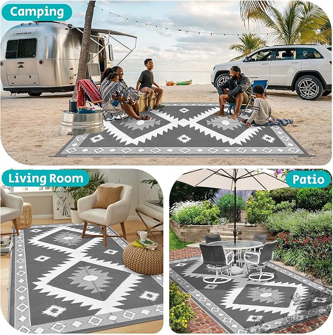 HEBE Outdoor Rug 8'x10' Waterproof for Patios Clearance, Reversible Plastic Straw Rug Camping Carpet, Indoor Outdoor Area Rugs Patio Mats for RV,Picnic,Backyard,Deck,Balcony,Porch