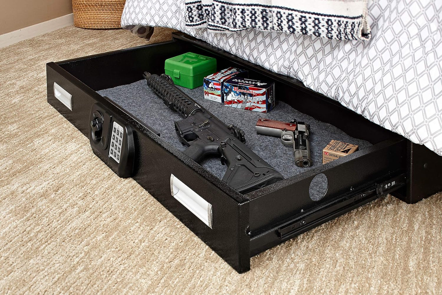 SnapSafe Under Bed Safe, Large – Under Bed Gun Safe for Firearms, Ammunition and Valuables – Fits in Trunk of Small SUVs – Easy Access, Out of Sight, Space Saving – Black, 40 x 6 x 22 Inches