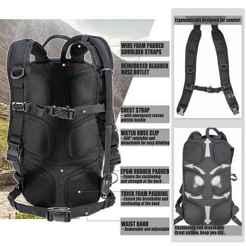 CLTAC Tactical Small Hydration Backpack 10L Molle Pack for Outdoor Hiking Gravel Cycling Mountain Biking with 2.5L Bladder