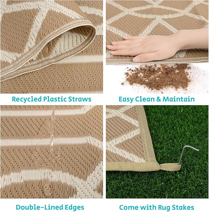 HEBE Outdoor Rug 6'x9' for Patios Waterproof Clearance Reversible Patio Mat Plastic Straw Rug RV Camping Mat Outside Area Rug Carpet for Camping RV,Porch,Deck,Balcony,Camper,Backyard