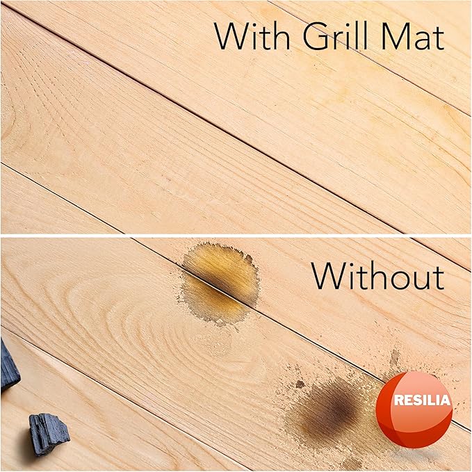 RESILIA Large Under Grill Mat – Heavy Duty, Reusable Outdoor Floor Protector Mats for Deck, Patio, & Garage – 72 Inch x 48 Inch with 12 Inch Splatter Protection Lip, Silver Diamond Plate