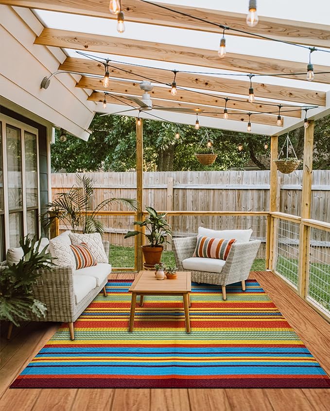 BalajeesUSA Outdoor Rug - 2 PK 5x7 Multi Color Reversible Recycled Plastic Straw Rugs Outdoor Patio Rugs Clearance Waterproof Large RV Camper Mats Outside 188