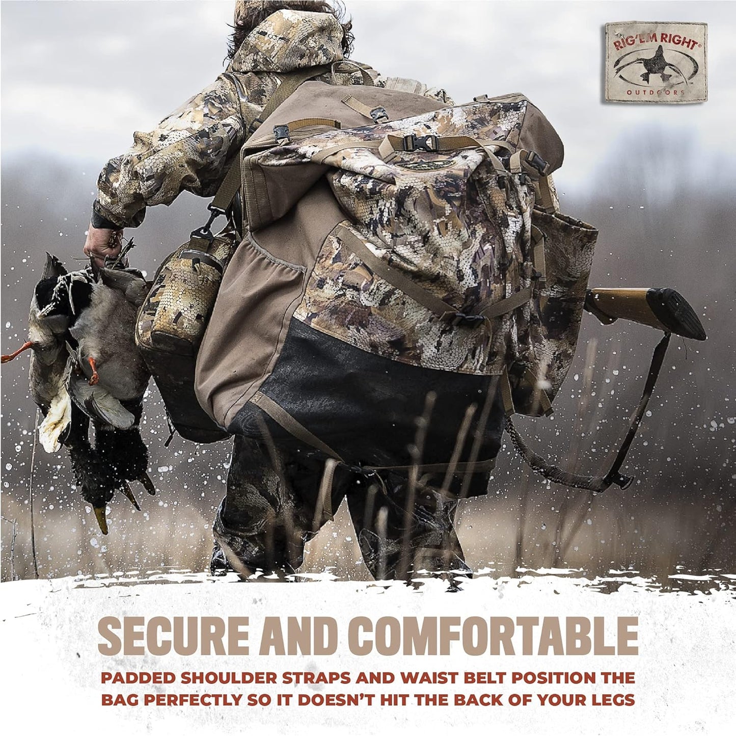 Rig'Em Right Waterfowl Refuge Runner Decoy Duck Hunting Backpack with Deluxe Padded Backrest and Shoulder Straps (Gore Optifade Marsh Camo)