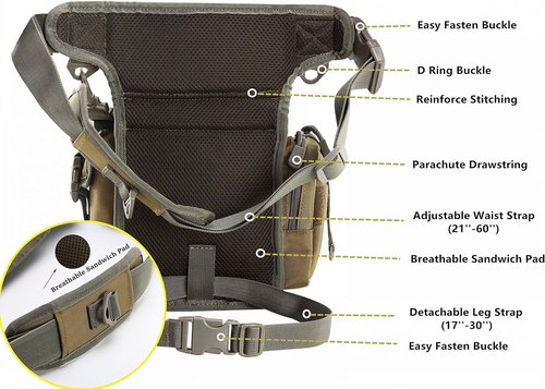 Jueachy Drop Leg Bag for Men Tactical Metal Detecting Thigh Pack with Water Bottle Pouch