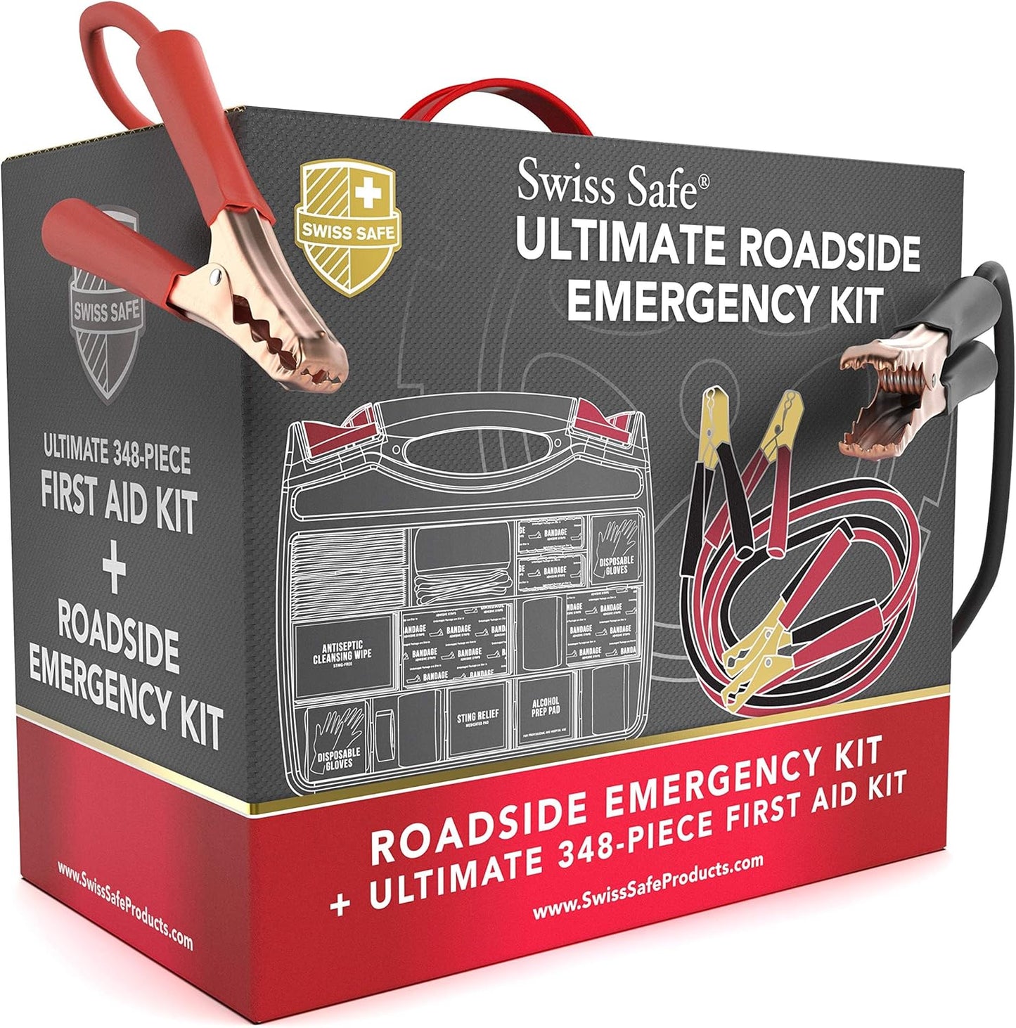 Swiss Safe 2-in-1 First Aid Kit for Car, Travel & Home, Businesses - Bonus Mini Kit for Medical Emergency Aid, Survival, Camping - 64 Piece, Travel FAK