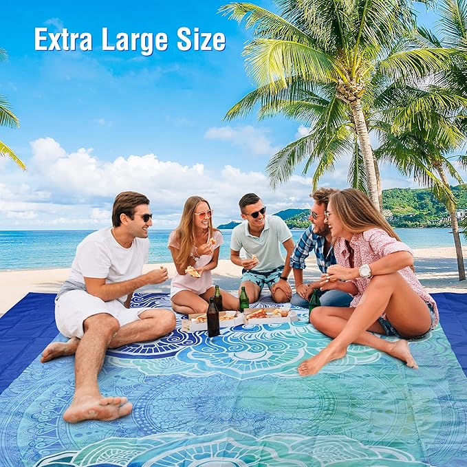 Beach Blanket Waterproof Sandproof, 79x79Inch Sand Free Beach Mat, Quick Drying, Light Weight and Portable Outdoor Picnic Mat for Travel, Camping