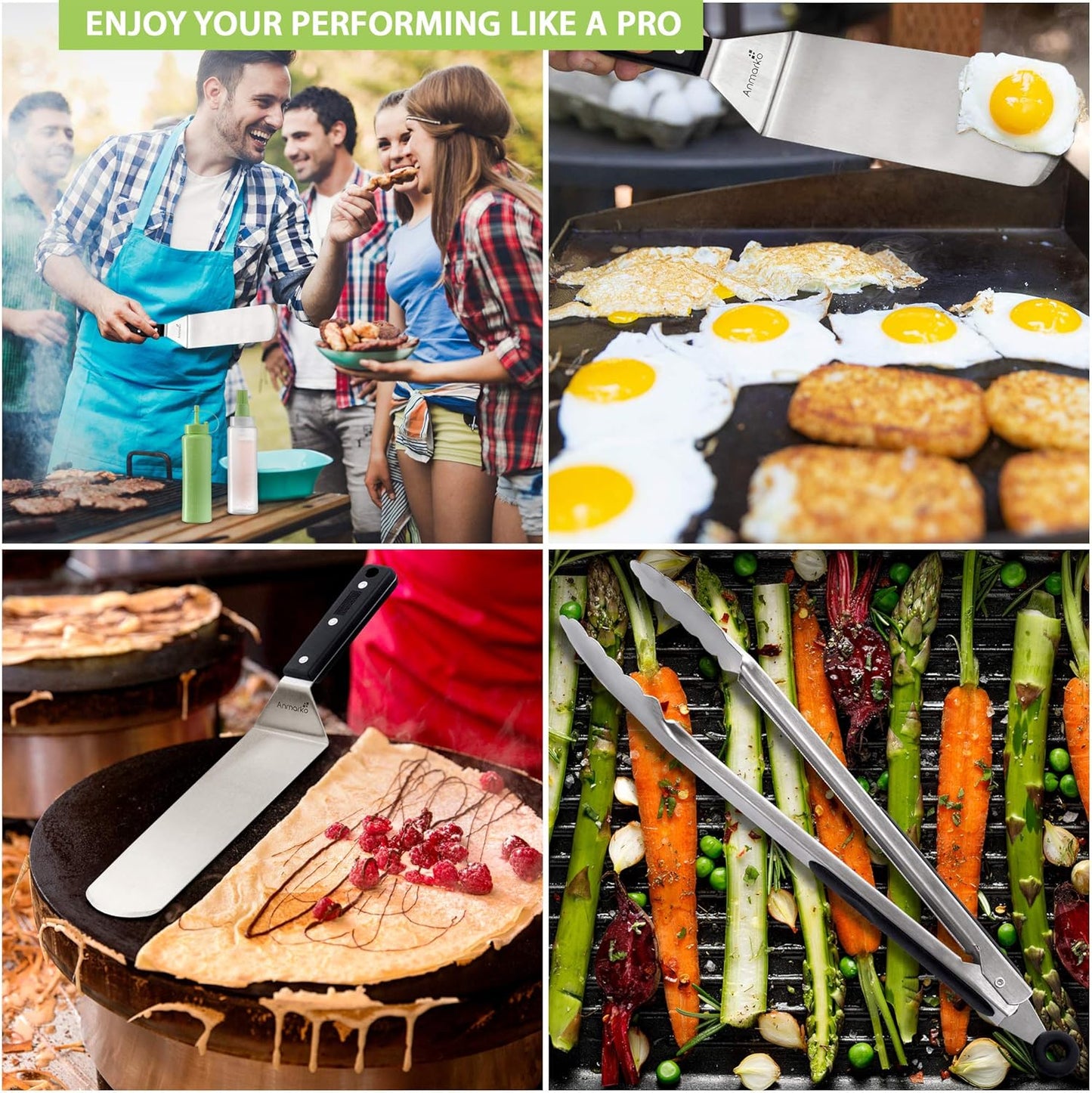 Stainless Steel Metal Spatula Set - Teppaniyaki Spatulas - Griddle Scraper Flat Spatula Pancake Flipper Hamburger Turner - Metal Utensil great for BBQ Grill Flat Top Cast Iron Griddle Accessories