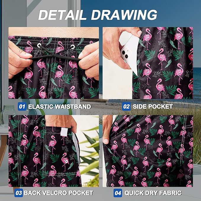 Mens Swim Trunks Quick Dry Board Shorts with Mesh Lining, Breathable Surf Beach Shorts Swimwear Bathing Suits