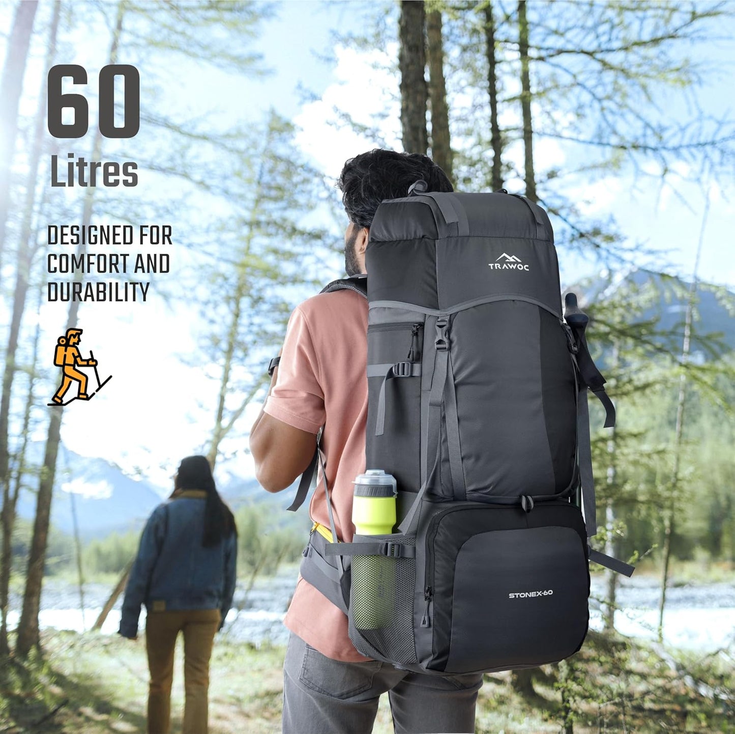 STONEX 60 Ltr Travel Backpack Trekking Rucksack bag for Men & Women Travel Camping Hiking Backpack, Sky Blue